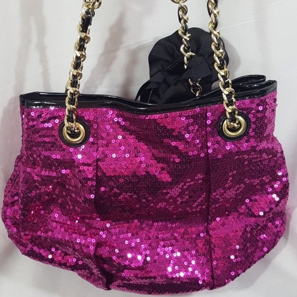 SOLD Betsey Johnson Purple Sequin Purse Rose Bow - Picture 4 of 6